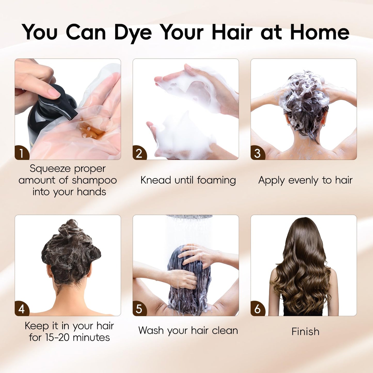Black Hair Dye Shampoo, Black Hair Dye Shampoo 3-in-1 for Grey Hair, Instant Hair Colour Shampoo for Men and Women, Hair Colour Shampoo, Anti Grey Effect, 500 ml (Chestnut Brown)