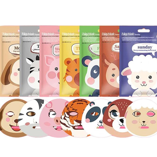 Generic Sheet Face Mask Set – 7-Pack Hydrating & Moisturizing Facial Masks, Fun Animal Print for Kids & Girls, Soothing Skincare Sheet Masks for Women, Spa Party Supplies, Self-Care Gift, Beauty Face Mask Set
