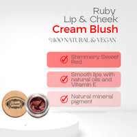 ROSECE Ruby Cream Blush - Lip and Cheek - All Natural Vegan - Botanical Ingredients with Vitamins, Minerals, and Natural Pigments