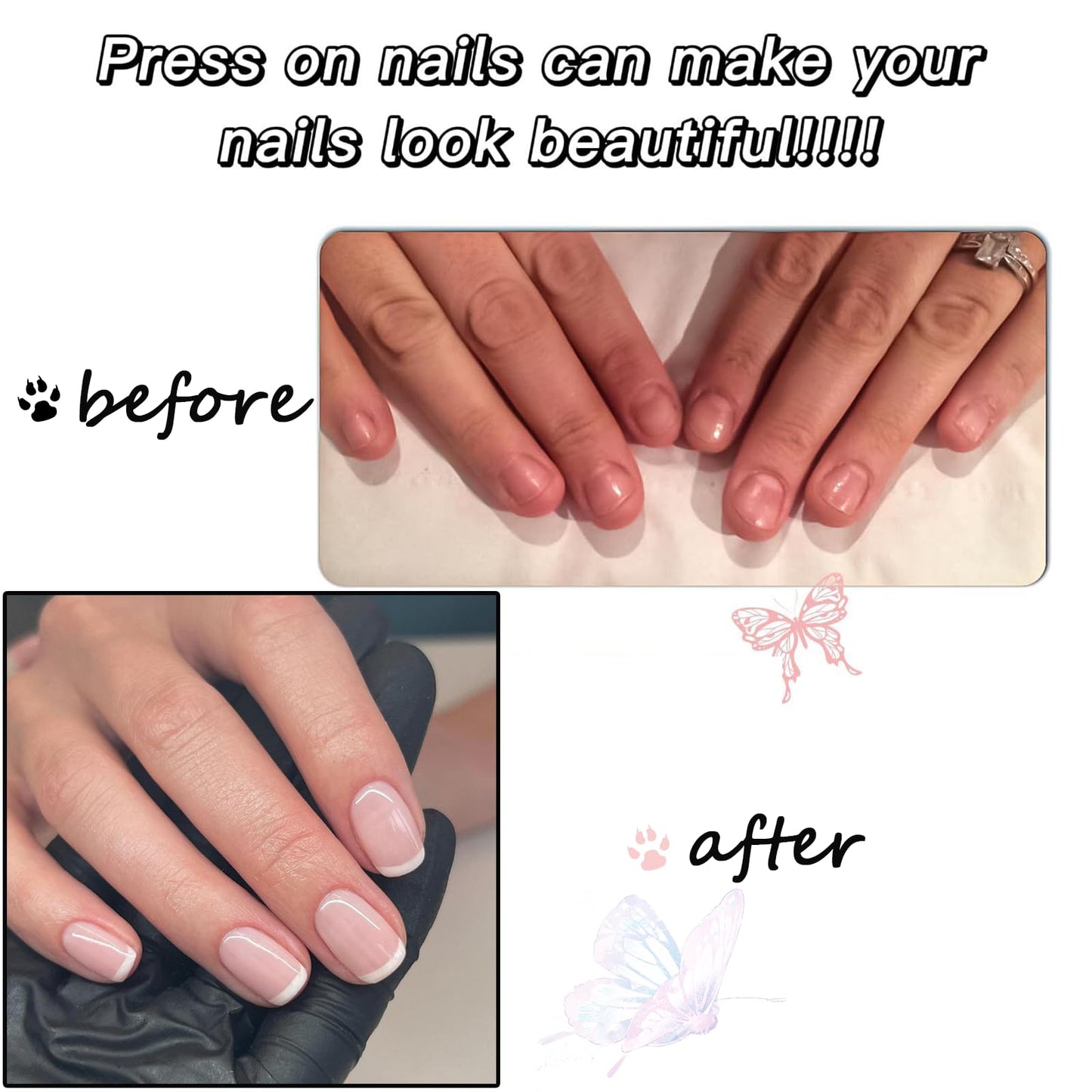 EONFAVE Square Short French False nail - 24Pcs Press on Tips with Glue - White Tip Stick on nail for Women Girls