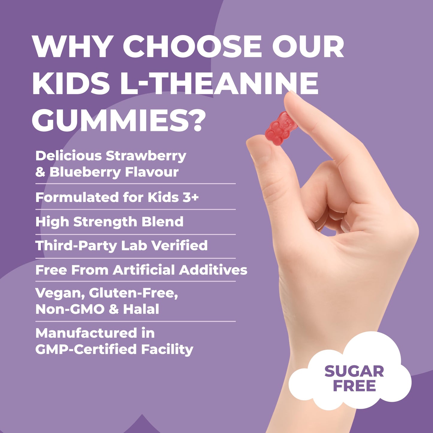 8 Hour Sleepwell Kids L Theanine Gummies – 50mg with Magnesium Glycinate & Prebiotics to Improve Kids Concentration & Focus | Sugar-Free, Vegan & Chewable | Ages 3+ | Berry Flavour | 1 Month Supply
