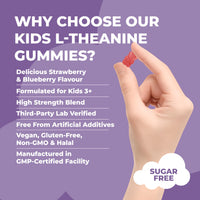 8 Hour Sleepwell Kids L Theanine Gummies – 50mg with Magnesium Glycinate & Prebiotics to Improve Kids Concentration & Focus | Sugar-Free, Vegan & Chewable | Ages 3+ | Berry Flavour | 1 Month Supply