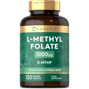 L Methlyfolate 1000ug | 120 Vegan Tablets (4 Months Supply) | Active Form of Folic Acid | 5-MTHF | No Artificial Preservatives | by Carlyle