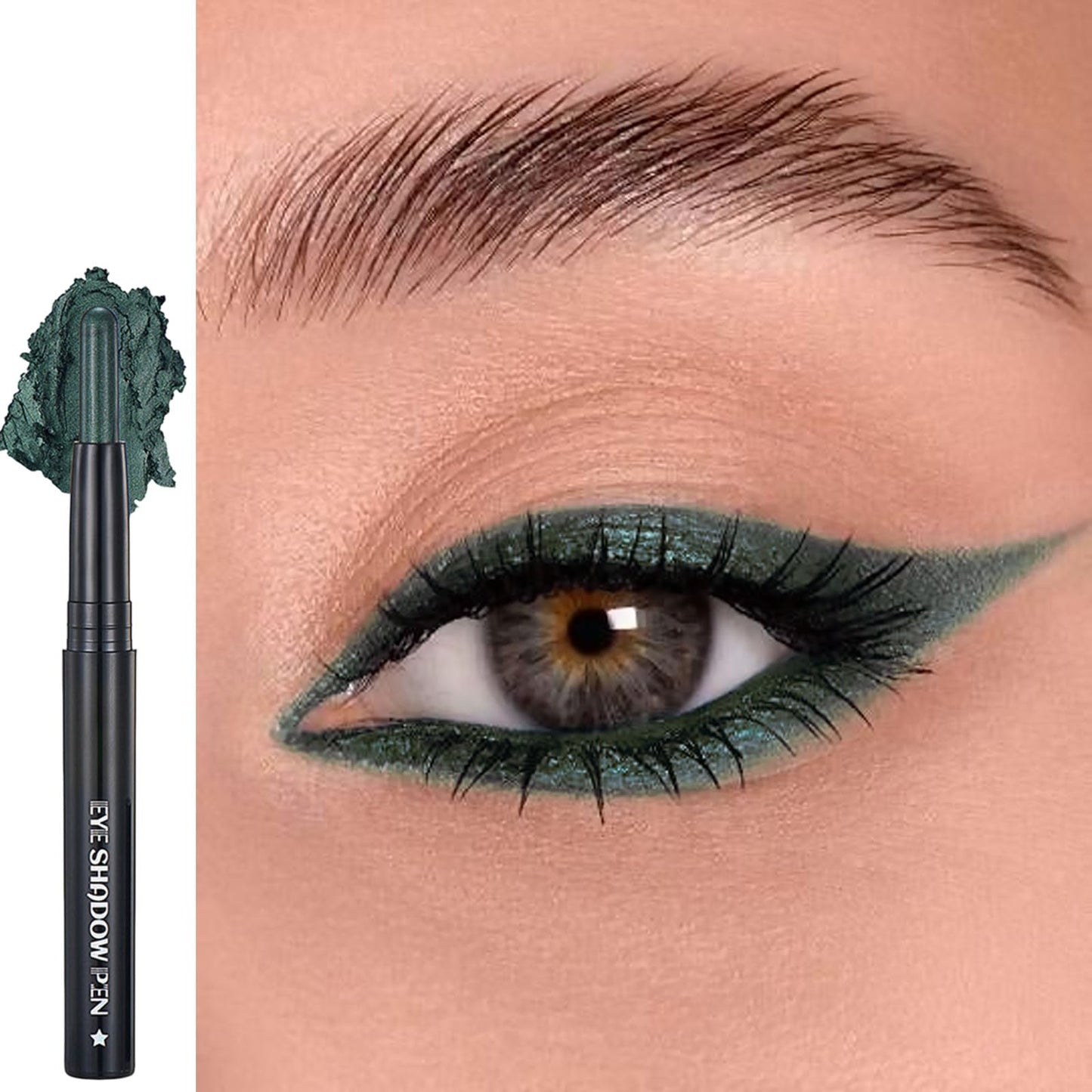 Dark Green Eyeshadow Stick, Gothic Smokey Color Eye Shadow Pencil, Balck Metallic Glitter Eyeshadows Crayon, Creamy Pearlescent Highlight Pen, Smooth Eyeliner Gifts for Women