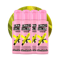 Crazy Color Caution UV Semi-Permanent 4 Pack Quad Hair Dye. Highly Pigmented Neon Yellow Conditioning & Oil Nourishing Vegan Formula No Bleach or Ammonia 400ml
