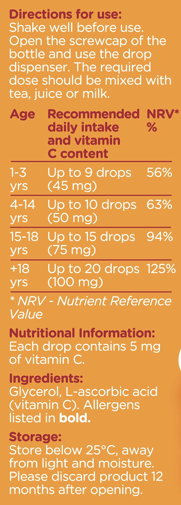 Colief - Vitamin C Drops - Daily Immune Support for Infants Age +1 - Diary, Gluten and Preservative Free - Supports Development of Healthy Bones and Teeth - 600 Drops