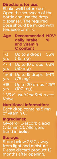 Colief - Vitamin C Drops - Daily Immune Support for Infants Age +1 - Diary, Gluten and Preservative Free - Supports Development of Healthy Bones and Teeth - 600 Drops