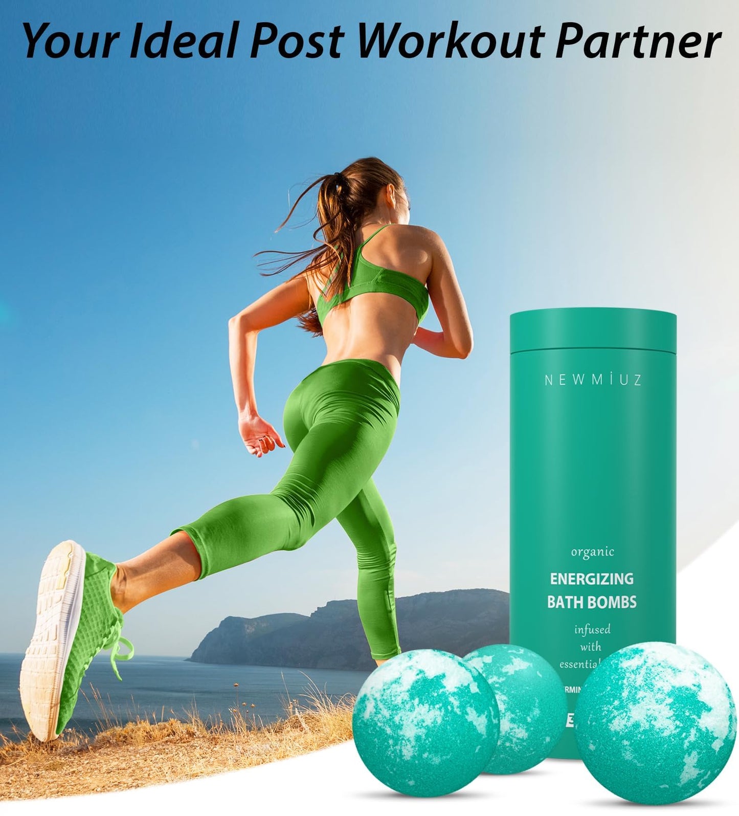 New Miuz Menthol Fizzing Bath Bomb Eucalyptus Peppermint Epsom Salt- Refreshing & Energizing - Luxurious Bubble Spa with Your Essential Oil Infused Bath Oil Bombs - Post Workout Sore Muscles Recovery Gift