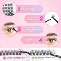 Glowing Win Individual Lashes DIY Lash Extensions Kit with Lash Bond&Seal and Tweezers 144PCS Cluster Lashes Set Reusable False Eyelash Extensions Natural Look Mix 8-16mm C D Curl Strip Eye Lashes