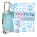 Fashion Base 21PCS Milk Skin Care Set for Teen Girls - Cute Mini Luggage Skincare Gift Set with Day Cream, Night Cream, Mud Mask, Eye Mask & Lip Mask for Women Daily Care (Milk-21PCS)