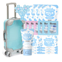 Fashion Base 21PCS Milk Skin Care Set for Teen Girls - Cute Mini Luggage Skincare Gift Set with Day Cream, Night Cream, Mud Mask, Eye Mask & Lip Mask for Women Daily Care (Milk-21PCS)