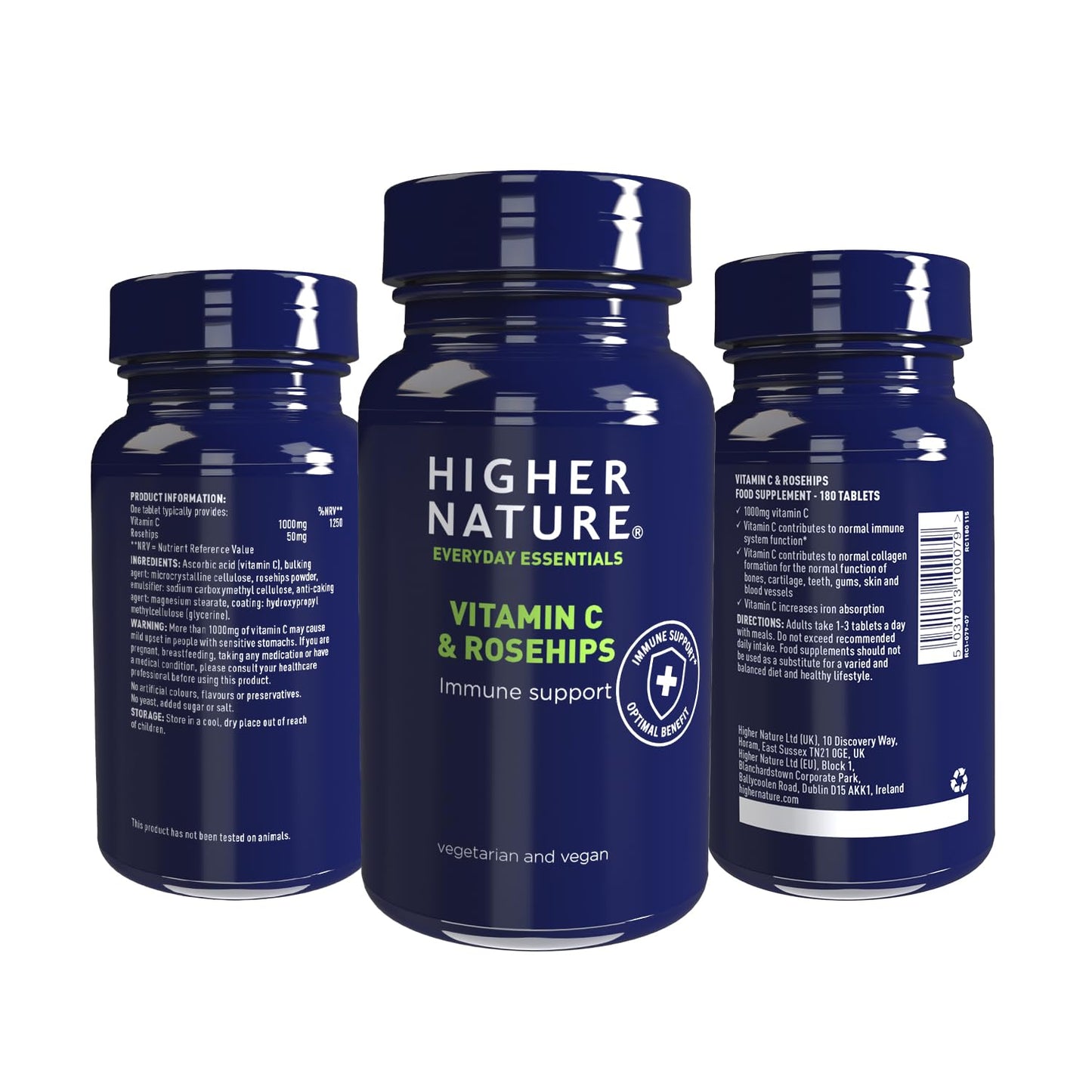 HIGHER NATURE Higher Nature - Vitamin C & Rosehips - for Immunity - 1000mg Vitamin C - Immune System Support - Vegetarian & Vegan - 180 Tablets