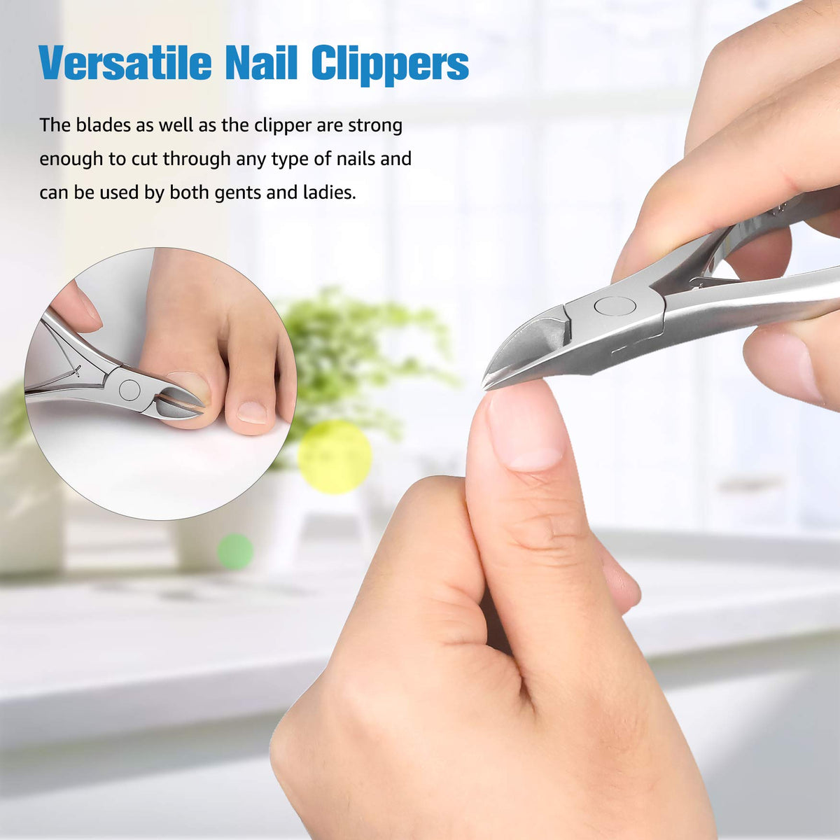 FERYES Toenail Clippers for Thick Nails, Toe Nail Clipper for Ingrown Hard Toenails, Professional Podiatrist Heavy Duty Toenail Scissors for Seniors,Women,Men, Silver