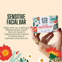 Little Soap Company Eco Warrior Sensitive Facial Bar Soap | Vegan, Cruelty-Free, No SLS or Parabens, Eco Friendly - Gently Cleansing Natural Soap Bar Made with Castile Olive, Chamomile & Calendula Essential Oils, 100g