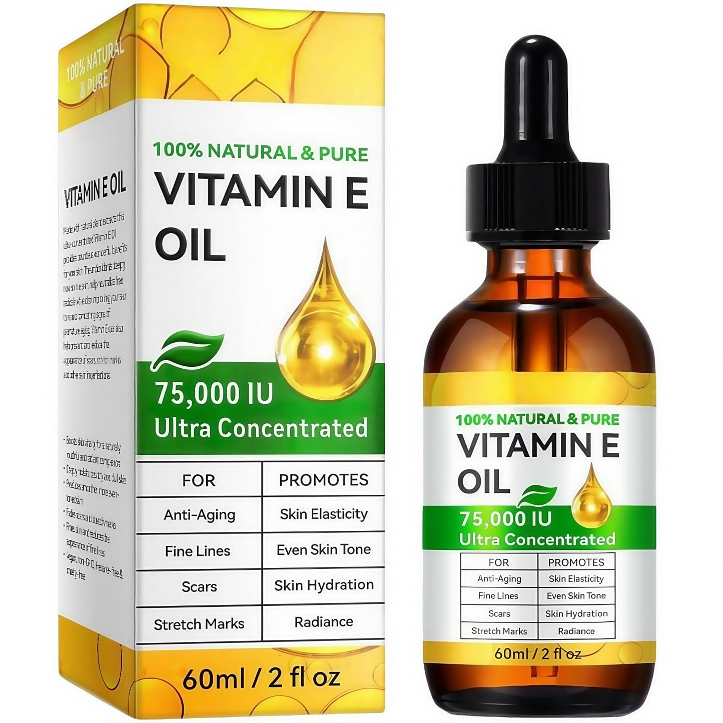 SinceReal Vitamin E Oil for Skin, 60ml Organic Vitamin E Oil for Face, Body, 75,000 IU, Moisturizing and Firming Skin