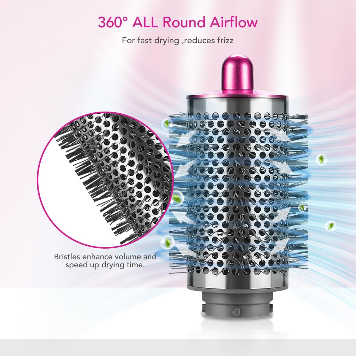 SAZIKA Large Round Volumizing Brush for Dyson Airwrap Styler, Nickel/Fuchsia Big Round Brush Volumizer Attachment for or Dyson Airwrap HS01 HS05 HS08, Smooth Hair,Volumizing and Curly Styling
