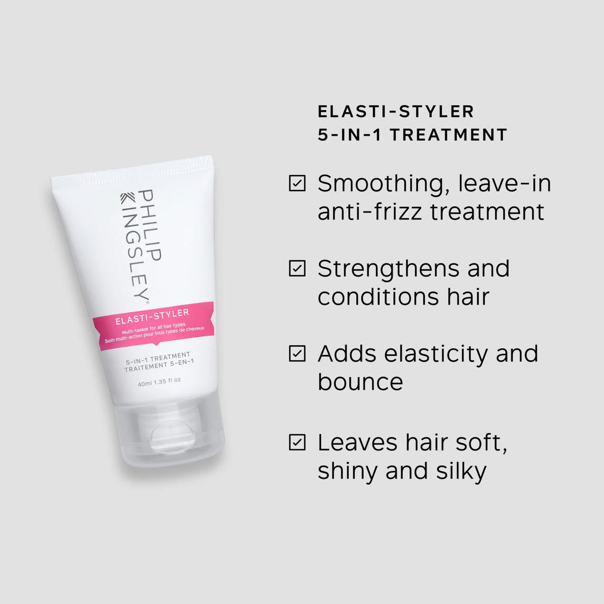 Philip Kingsley Elasti-Styler | 5-in-1 Pre-Styling Serum Treatment | Hair Styling Cream Conditioning Mask | Anti-Frizz Smoothing Primes Tames that Adds Shine | 40ml