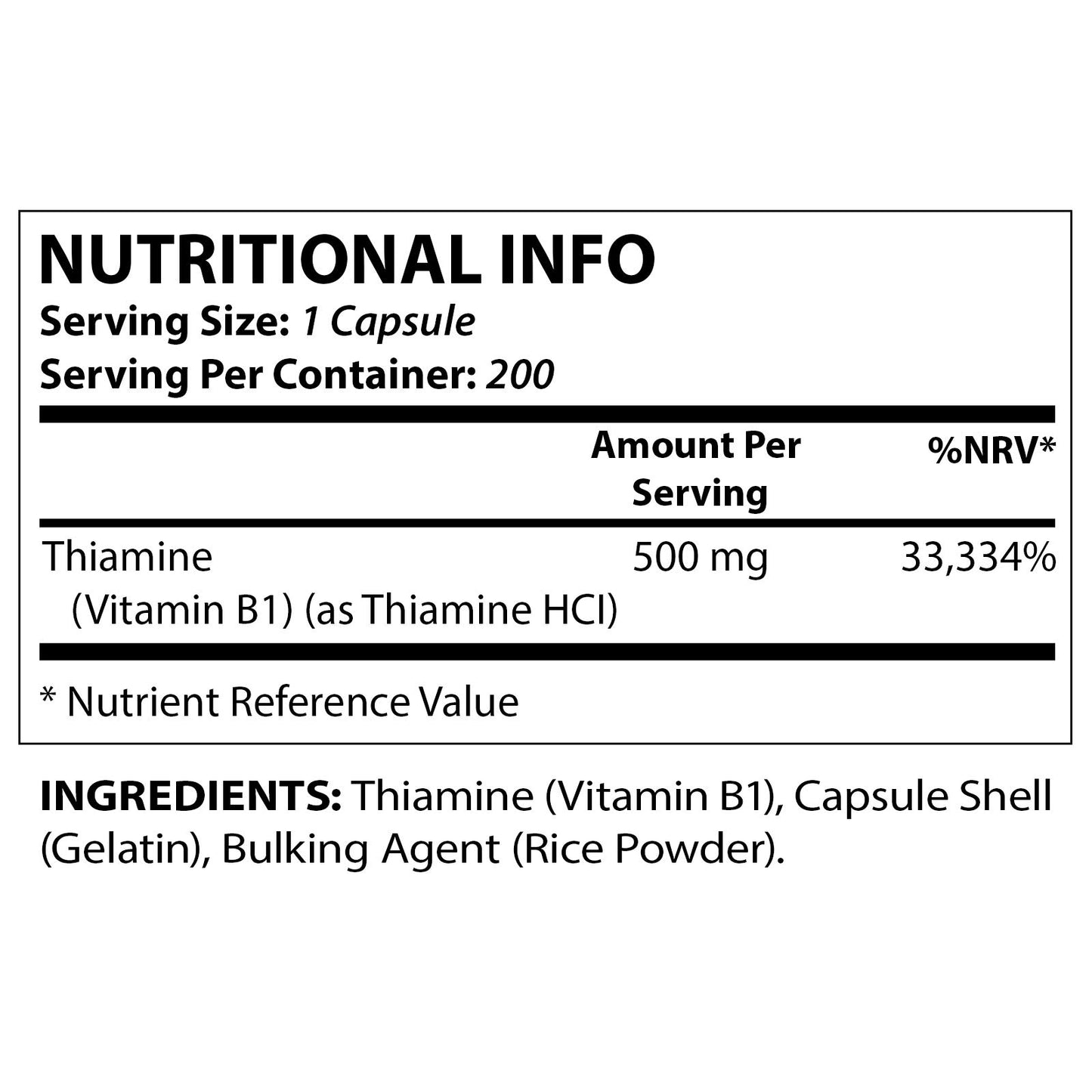 Vitamatic Vitamin B1 500mg as Thiamin - Helps Maintain a Healthy Nervous System, (120 Capsules)