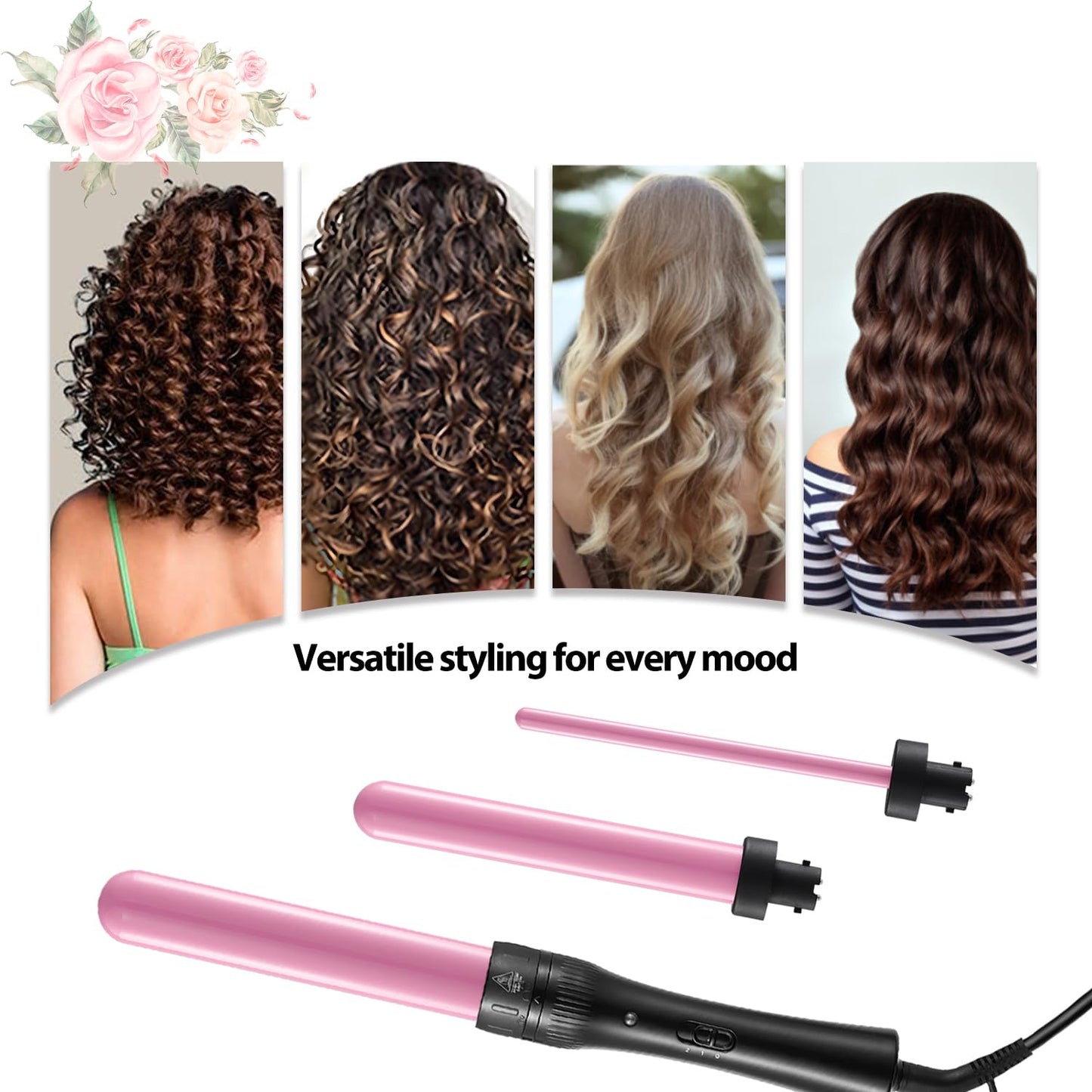 Culwad Curling Wand 3 in 1, Hair Curler Wand Set with 3 Interchangeable Barrels 9/25/32 mm, 180℃-210℃ Temperature Control, Curling Tongs for Short Medium Long Hair