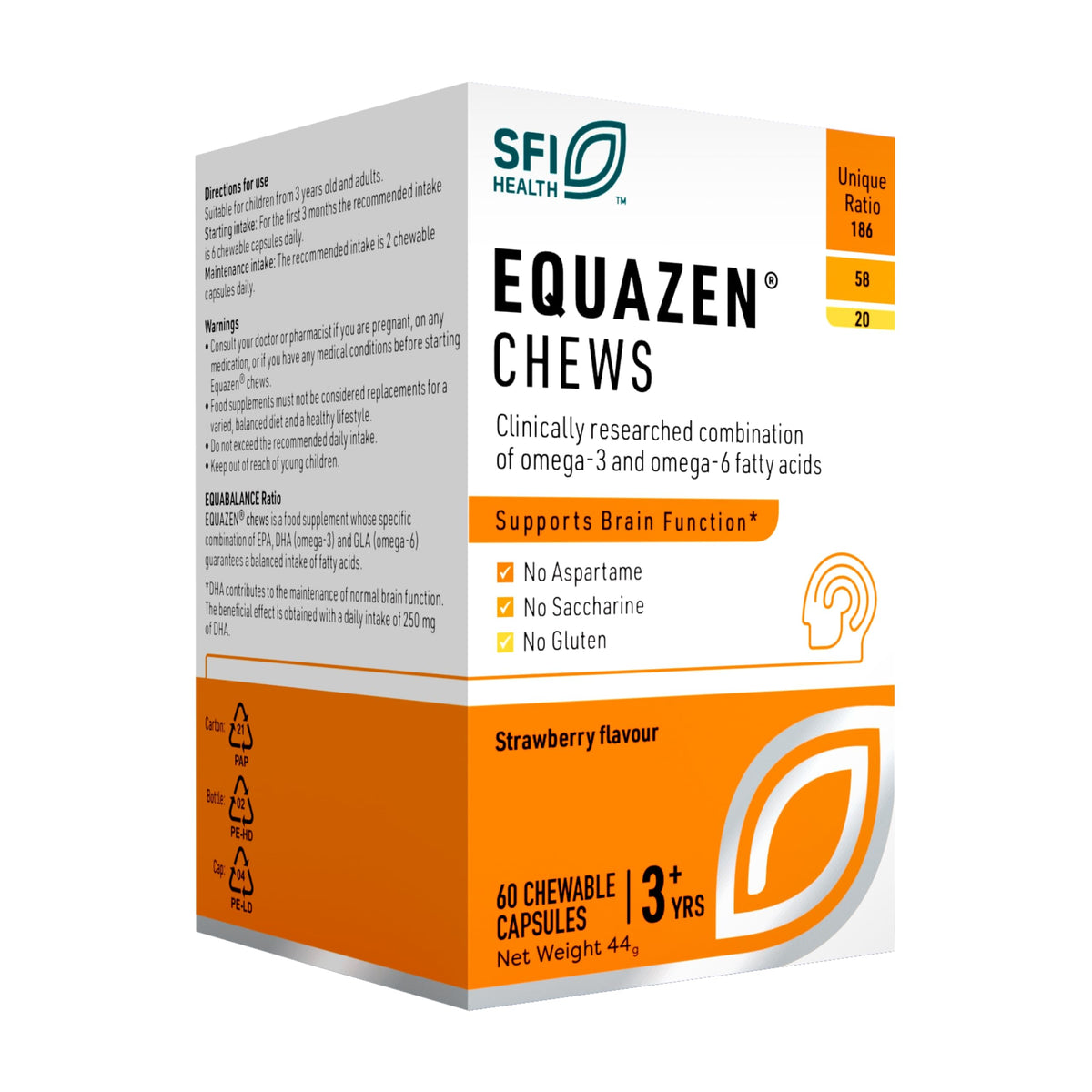 Equazen EQUAZEN Chews | Omega 3 & 6 Supplement | Blend of DHA, EPA & GLA | Supports Brain Function | Suitable for Children from 3+ to Adults | 60 Strawberry Flavoured Chews