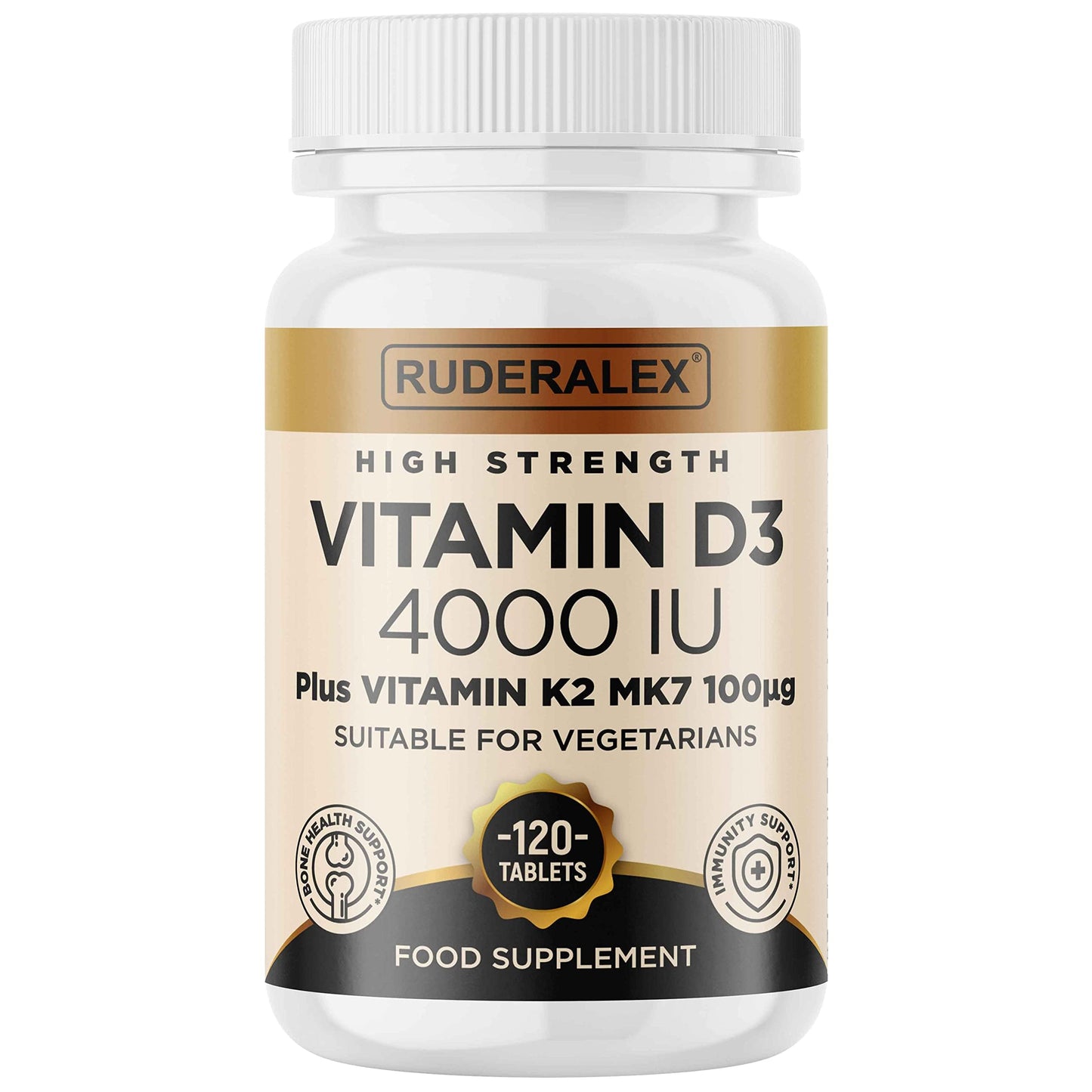 Ruderalex Vitamin D3 K2 High Strength 120 Tablets, Vitamin D3 4000 IU and K2 (MK7) 100mcg, Vegetarian