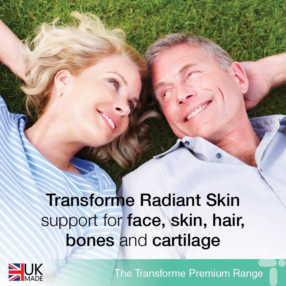 Transforme Marine Collagen 500mg, Hyaluronic Acid Capsules, 60 Days Supply, Biotin, Copper, Vitamin C B6 B12, Zinc, Radiant Skin Care Hydrolysed Peptides
