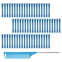 DBOO 60 pcs Small Perm Rods (0.35 Inch) with Tail Comb | Non-Slip Plastic Hair Curlers Rollers for Long & Short Hair | No Heat, Travel-Friendly Perm Kit for Home/Salon Use (Blue)