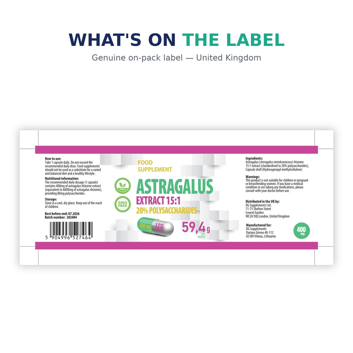 Hepatica Astragalus Membranaceus 6,000mg Equivalent | 400mg 15:1 Extract | Standardised to 20% Polysaccharides (80mg) | 120 Vegan Capsules | 3rd Party Lab Tested