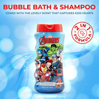 Avengers Kids 2-in-1 Bubble Bath & Shampoo - Gentle, Paraben-Free Bath & Hair Wash with Vitamin E & A, pH Balanced for Sensitive Skin - Lightly Scented, Safe for Children Aged 3+, 475ml