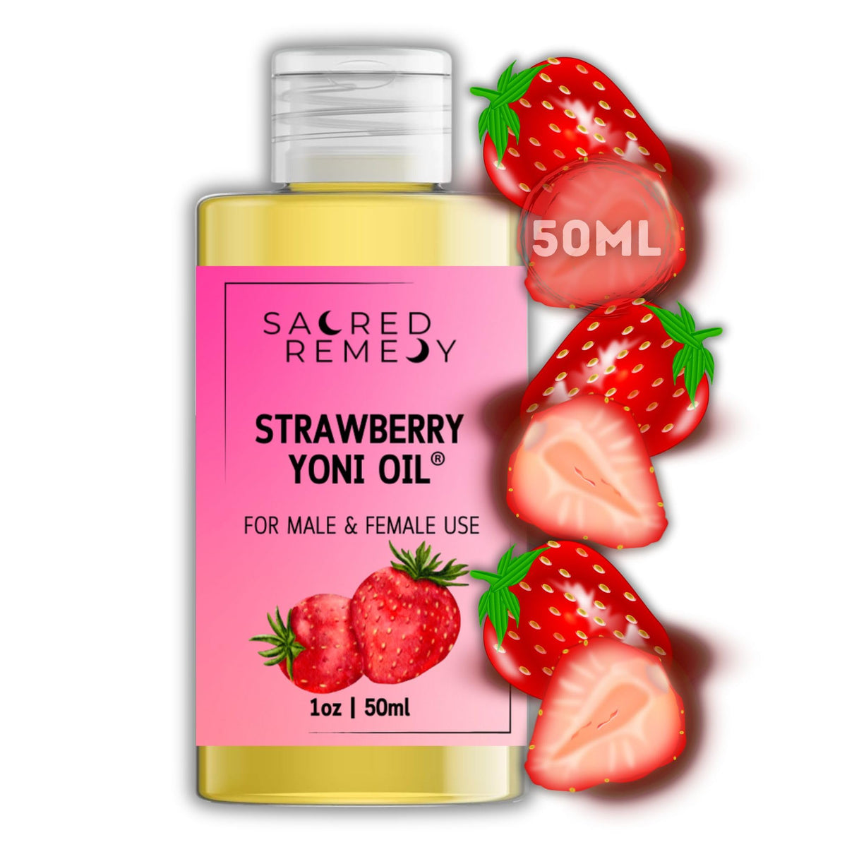 Sacred Remedy StrawberryYoni Oil Potent, Hydrating, Moisturising Lotion Oil. 100% Natural & Vegan. Reduces Friction, Chaffing & Dryness. Balances PH Level & Fresh Scent with Vitamin E (50ml)