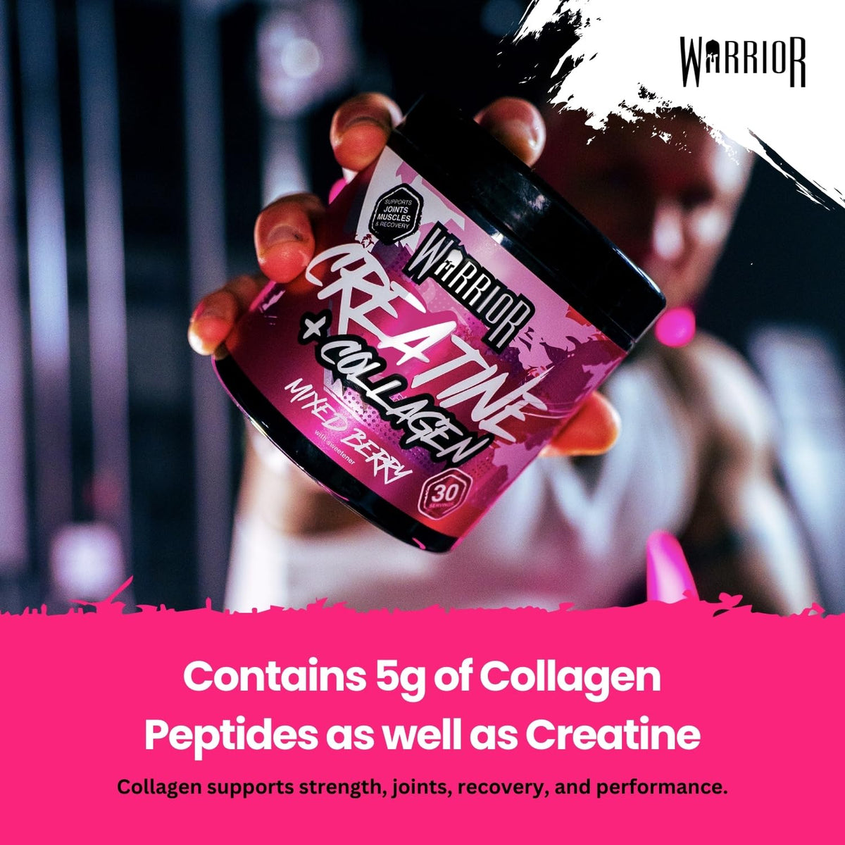 Warrior Creatine Monohydrate Powder + Hydrolysed Collagen Peptides 270g (30 Servings) – Micronised Creatine and Collagen Supplement for Muscle, Hair, Skin, Nails & Joints for Women – Mixed Berry