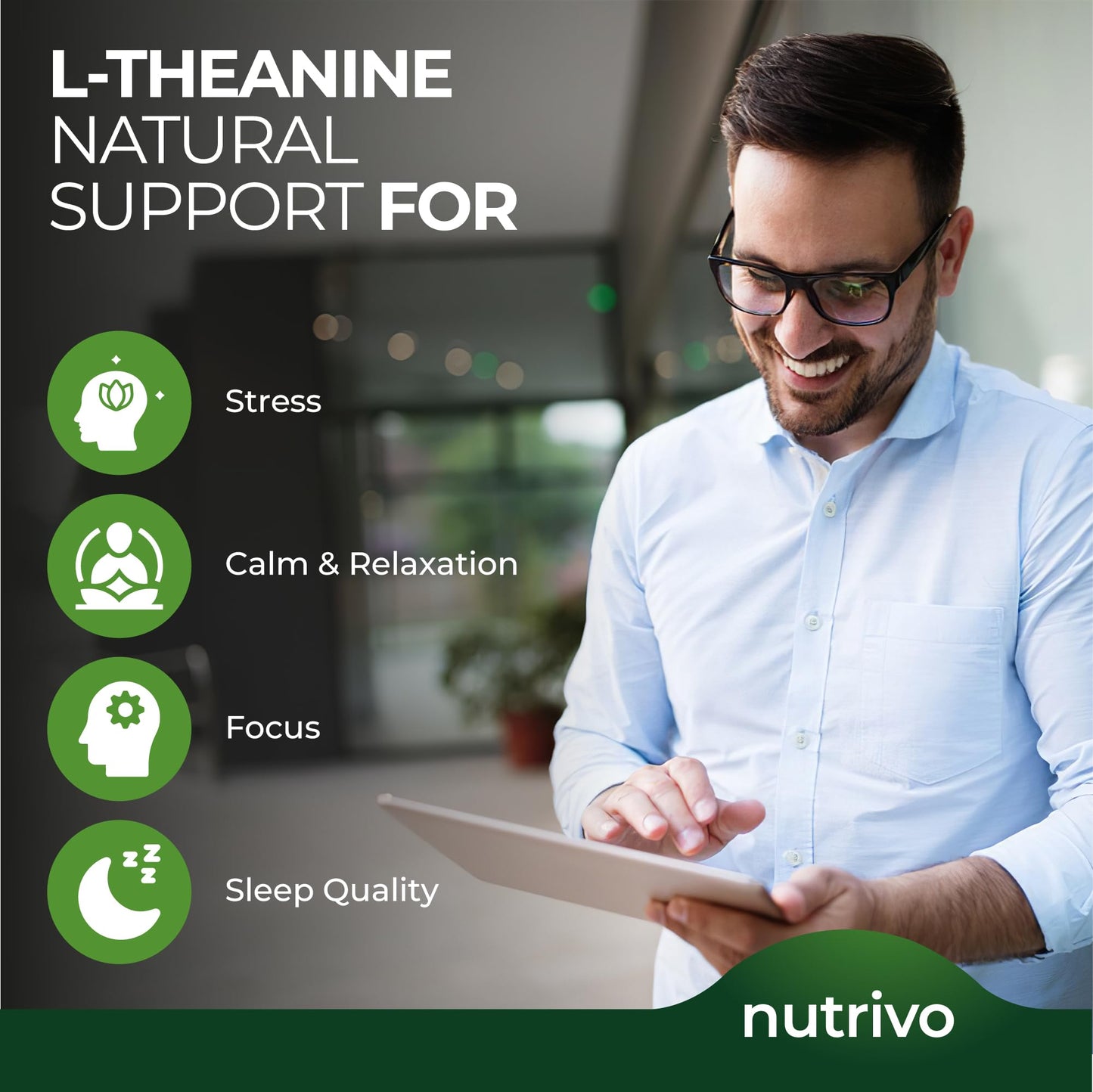 Nutrivo L Theanine 400mg | 120 Vegan Capsules - 4 Months Supply | Good Alternative to L-Theanine Powder, Gummies and Drops | UK Made L'Theanine Supplement