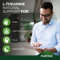 Nutrivo L Theanine 400mg | 120 Vegan Capsules - 4 Months Supply | Good Alternative to L-Theanine Powder, Gummies and Drops | UK Made L'Theanine Supplement