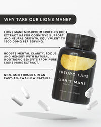 Lions Mane Supplement High Strength - 1500mg per Serving - Brain Fog/Cognitive Supplements by Futuro Labs - Lion’s Mane Mushroom Capsules (Vegan) - 120 Day Supply