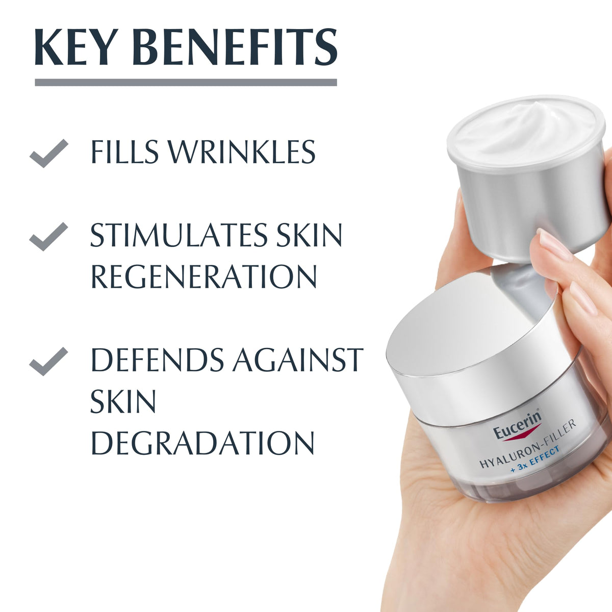 Eucerin Hyaluron-Filler Night Cream Refill 50ml (1 Jar), Nourishing Night Moisturiser with Anti-Ageing Hyaluronic Acid, Fills, Stimulates and Defends Complexion