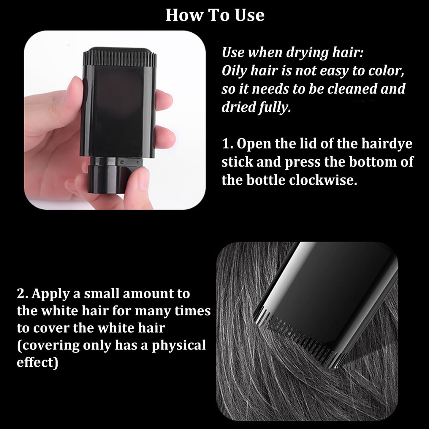 Safe & Convenient Hair Dye Comb - 2 in 1 Instant Black Hair Colour Stick with Comb - 2PCS Waterproof & Sweat-Proof Hair Dye Comb - Portable Hair Concealer, Grey Hair Cover Up for Women & Men