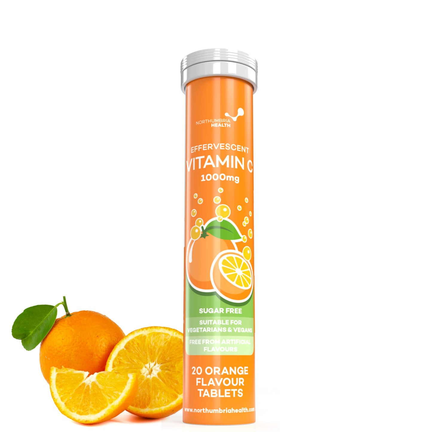 Effervescent Vitamin C Tablets, 20 Orange Flavoured Tablets, High Strength, Immune Support, Essential for Normal Collagen Formation, Vegan, Made by Northumbria Health