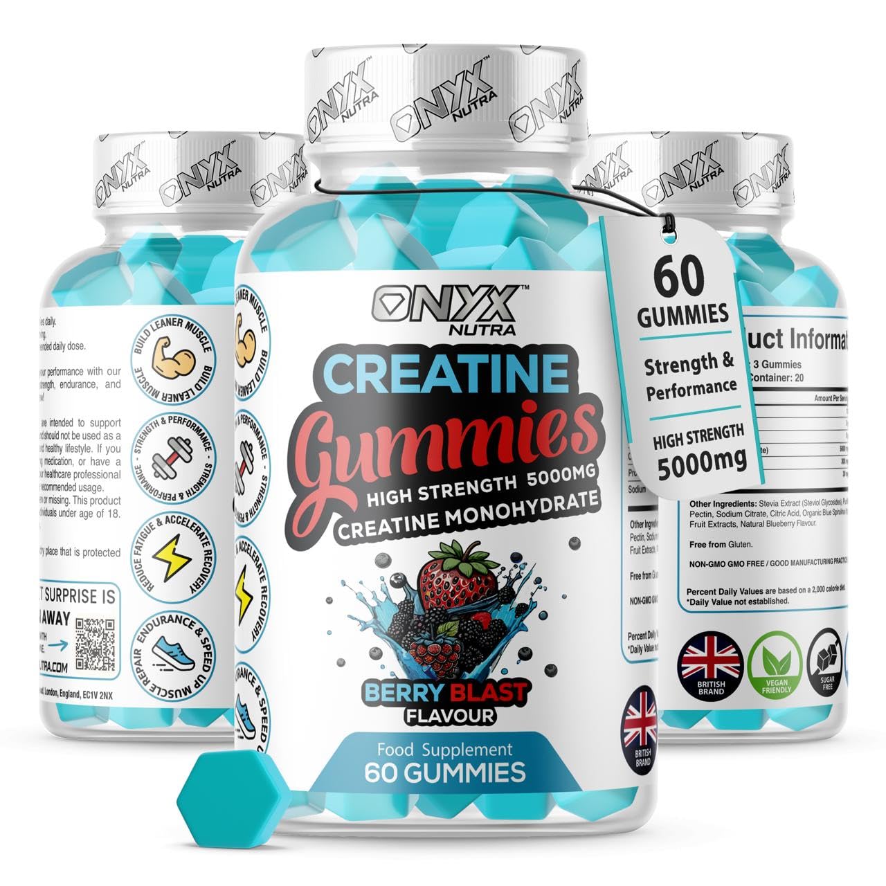 ONYX INGREDIENTS 101 Creatine Monohydrate Gummies 5000mg - Workout Gym Supplement - 60 Creatine Gummies