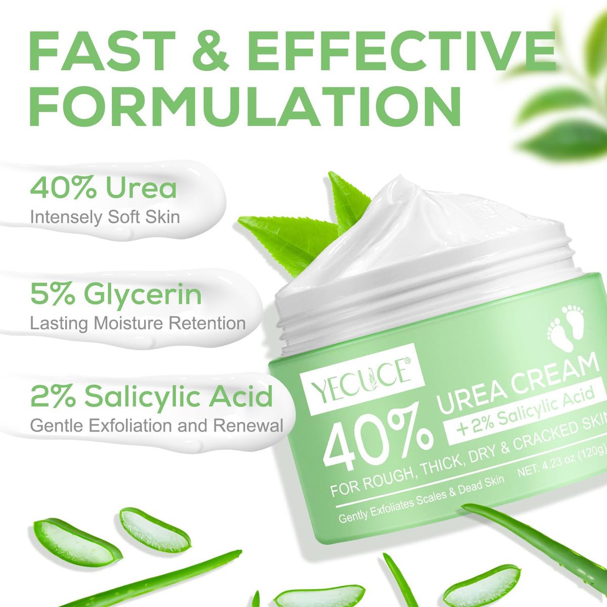 MINGYITUO Urea Foot Cream, Urea Cream 40 Percent for feet,with Hyaluronic Acid, Tea Tree and Aloe Vera,Heel Balm For Callous Removal and Soften, For dry, Cracked Feet, Heels and Hands (120g)