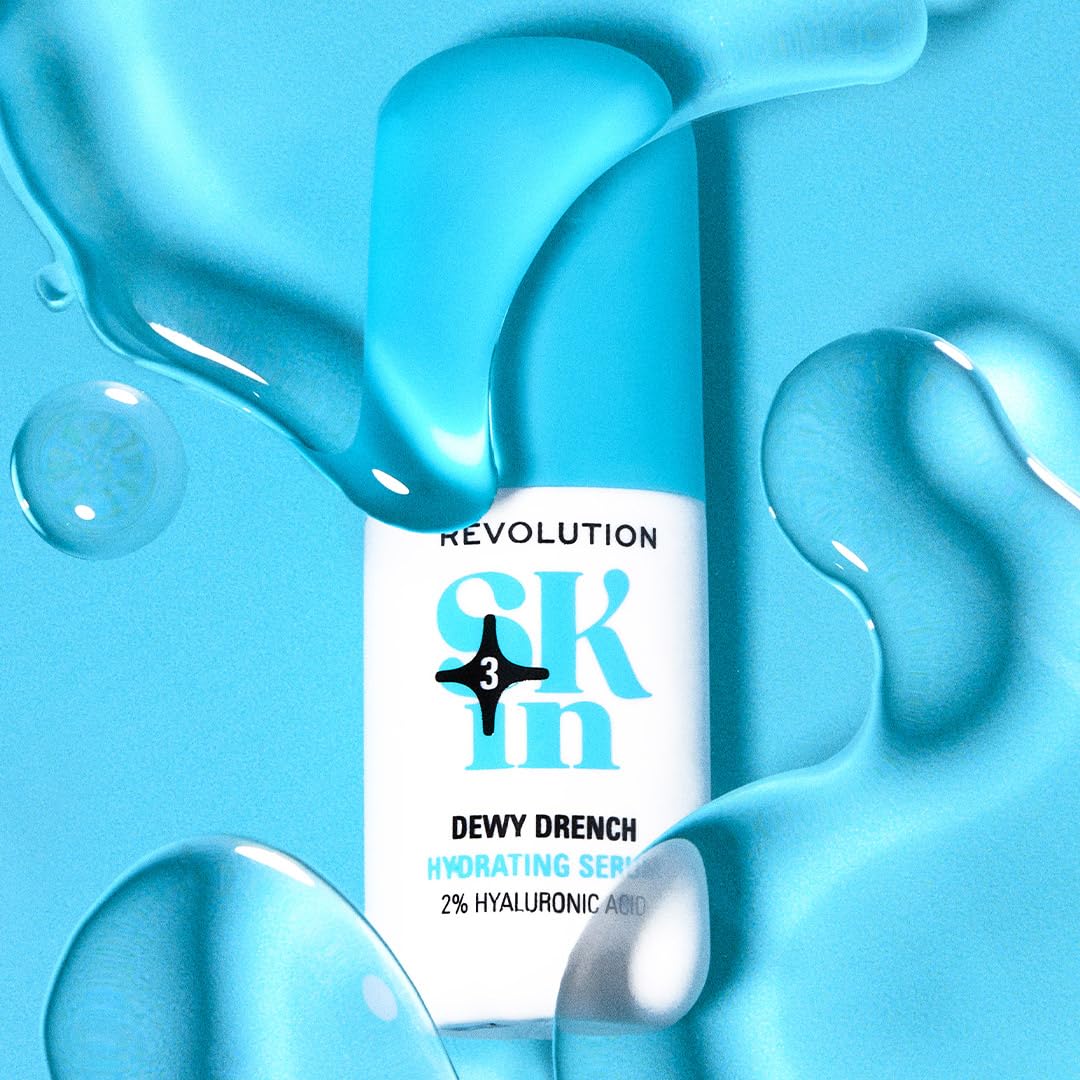 Revolution Beauty London Revolution Skin, Dewy Drench 2% Hyaluronic Acid Hydrating Serum, Lightweight Face Serum, Plumps Skin, Vegan & Cruelty-Free, 30ml
