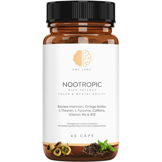 Nootropic Focus, Very High Potency Daily Cognitive Enhancer for Increasing Energy, Focus, Brain Function, Mental Alertness & Memory with Bacopa monnieri, Ginkgo, Tyrosine, Theanine, Caffeine, B6 & B12