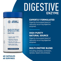 Applied Nutrition Digestive Enzyme - Vegan Digestive Enzymes Capsules, with Lactase, Protease, Amylase, Aids Digestion of Carbohydrates, Lactose, Proteins, Fats, for Flatulence Control (60 Servings)