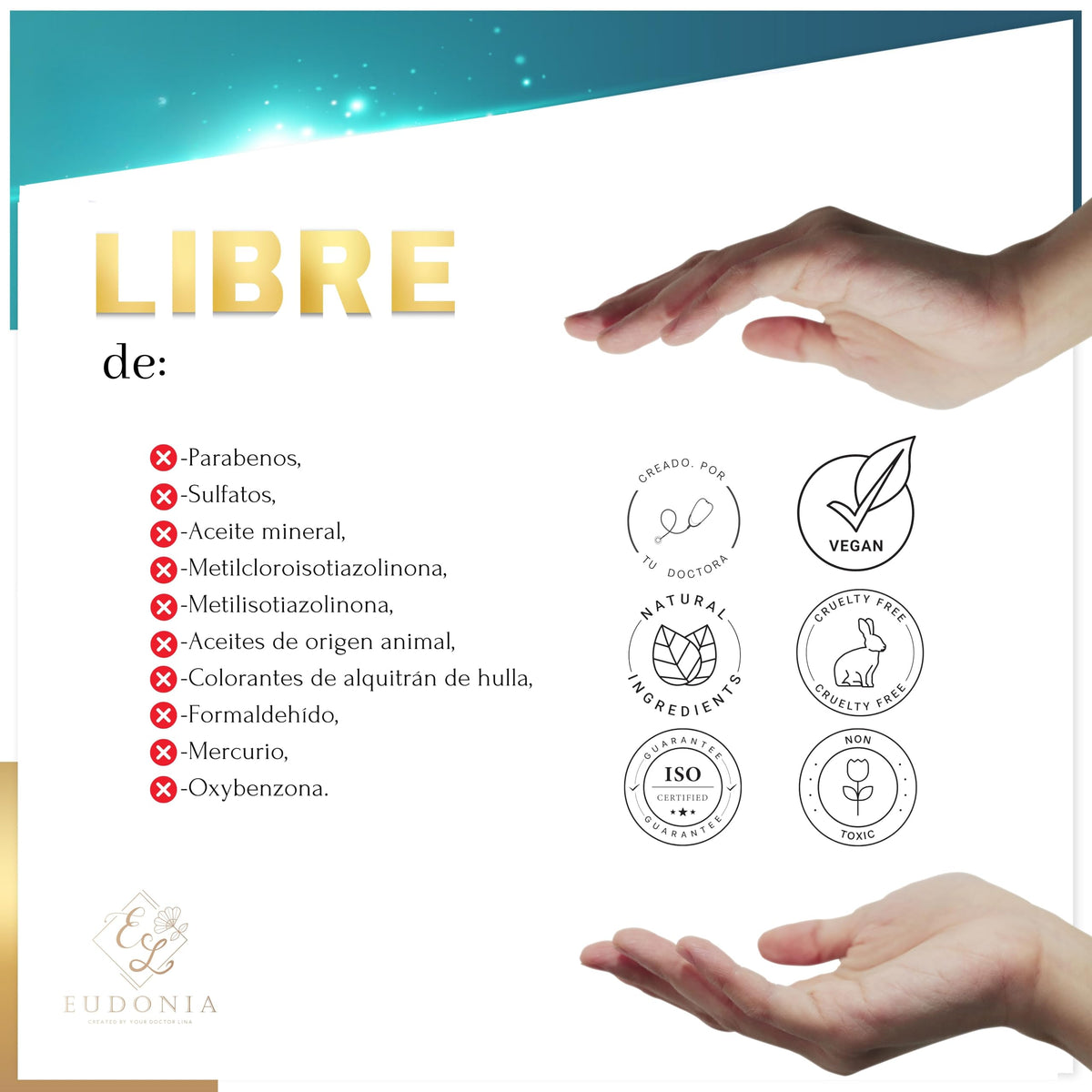 EL EUDONIA CREATED BY YOUR DOCTOR LINA EUDONIA 2% Pure Hyaluronic Acid Serum – High and Low Molecular Weight, Protects and Penetrates Deep into the Skin – Hydrates and Softens, Promotes Elasticity – Ecological, Paraben and Sulfate Free, 30