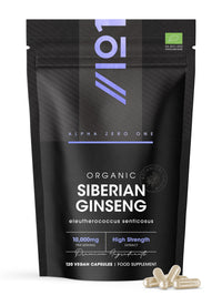 ALPHA01 Organic Siberian Ginseng 10,000mg - High Strength Eleutherococcus Senticosus 15:1 Extract - 120 Vegan Capsules – Resealable and Recyclable Pouch by Alpha01