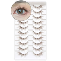 WUZIA 10 Pairs Brown Lashes Clear Band Manga Japanese Anime Cosplay Eyelashes Asian False Natural Look Like Individual Clusters (A02-Cat Eye 8-13mm)