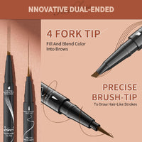 Mikloven 2-in-1 Waterproof Eyebrow Pencil – Dual-Ended Brow Pen with 4-Fork Tip & Precision Brush for Natural Hair-Like Strokes – Smudge-Proof, All-Day Wear (Dark Brown)