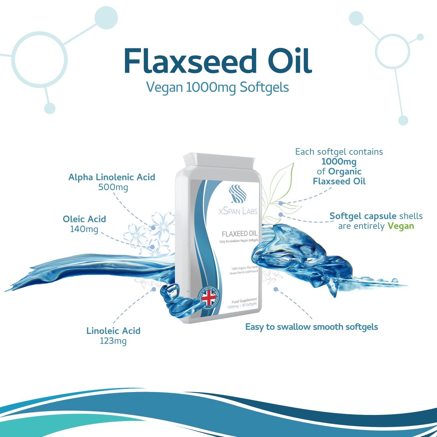 Xspan Labs xSpan Labs Flaxseed Oil Capsules 1000mg - 90 Vegan Soft Gels Supplement