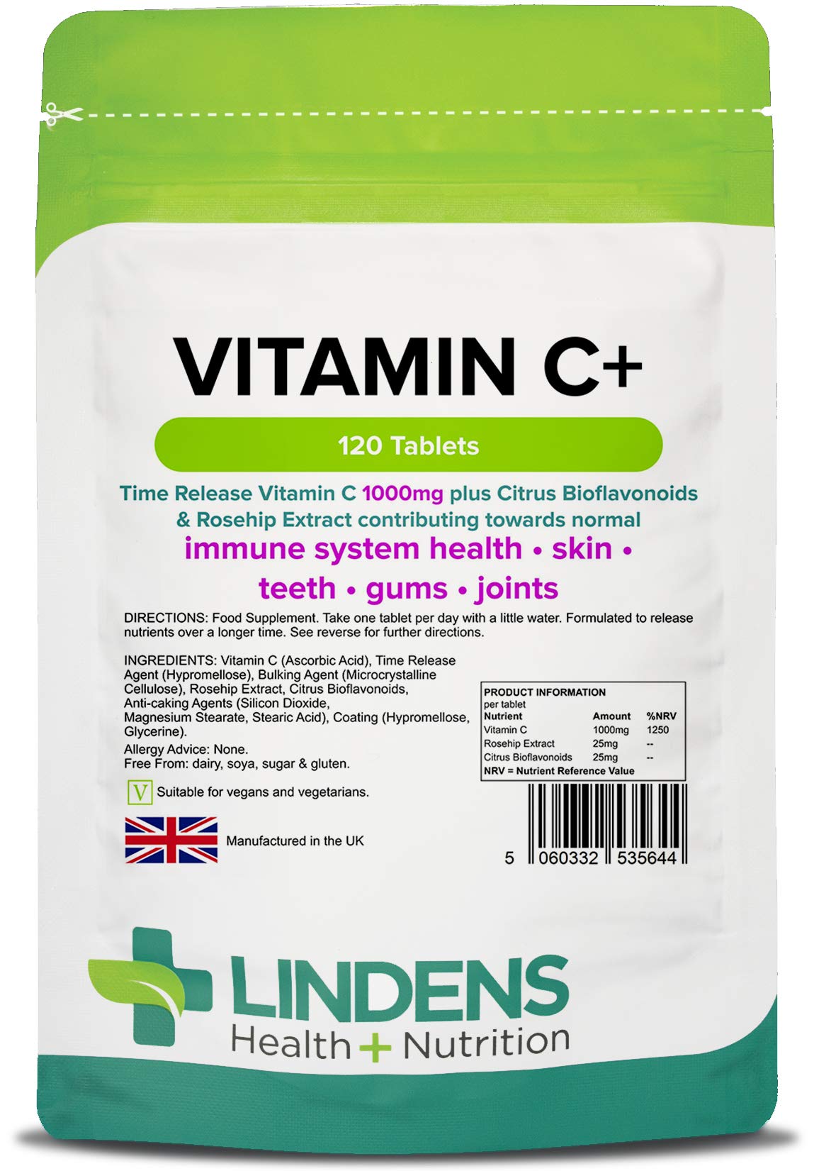 Lindens Vitamin C 1000mg 3-Pack 360 Tablets w/Rosehip Bioflavonoids Supplement