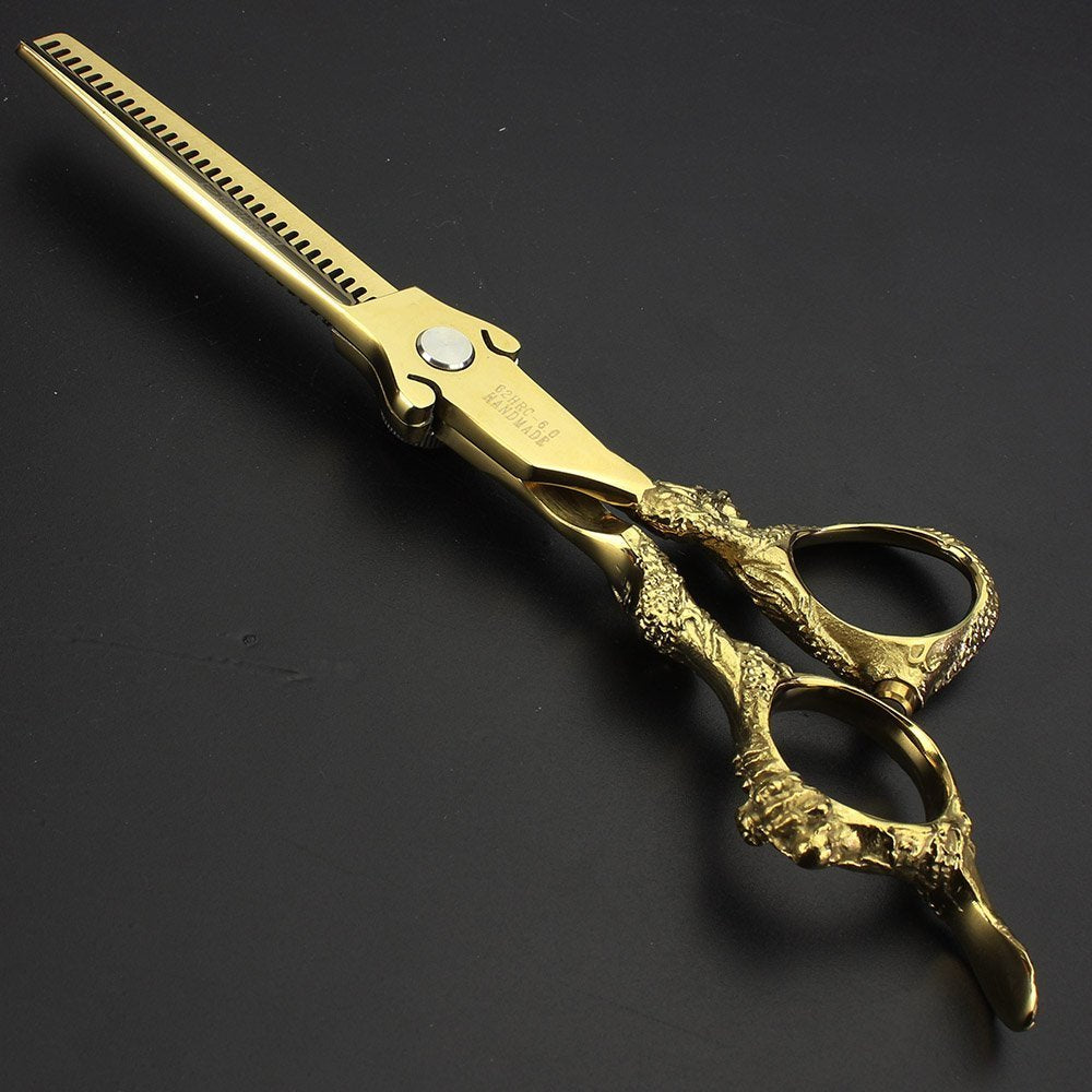 AXEMOORE 6 inch Hair Cutting Scissors Kit Gold Dragon Handle Thinning Shear Professional Salon Barber Shears Kit Texturizing Blending Hairdressing Shears for Men or Women(Scissor Set)