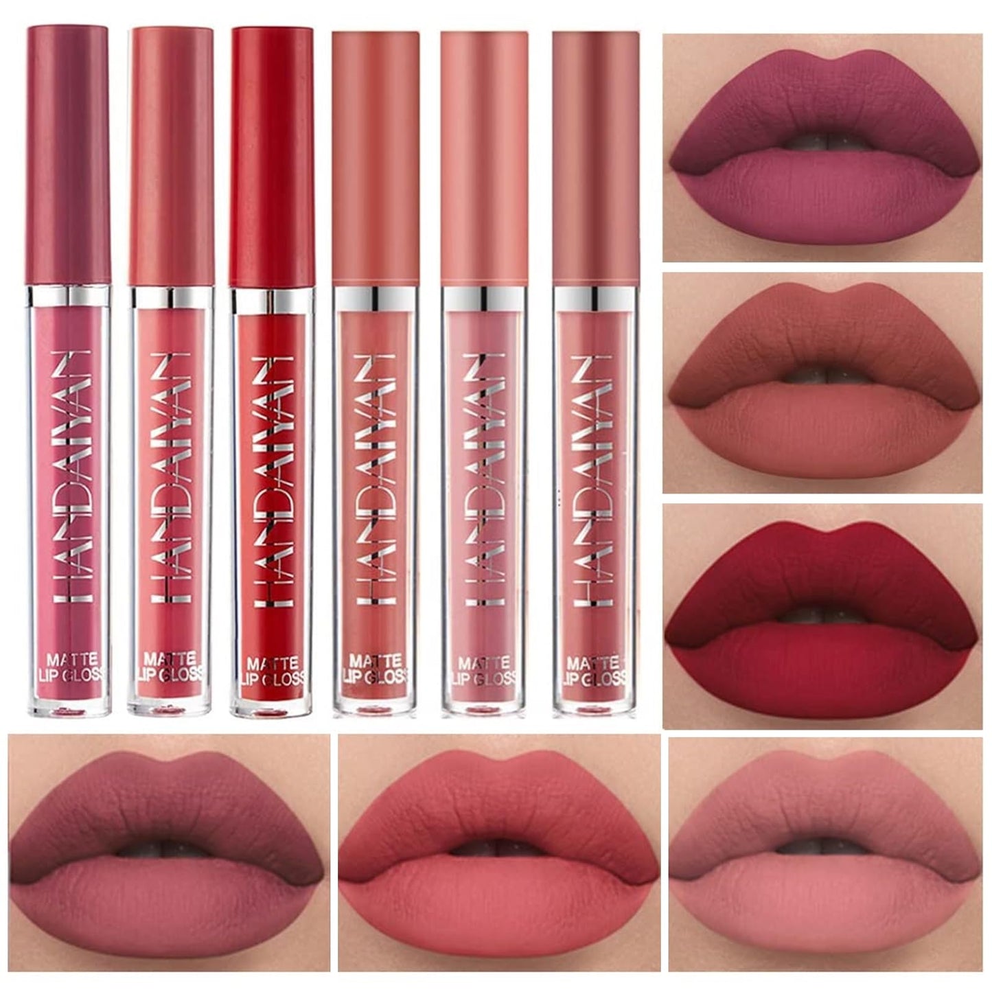 HQDA 6 Pcs Matte Liquid Lipstick Set Nude Lip Gloss Non-Stick Cup Not Fade Waterproof Long Lasting Lip Sticks Gift For Make Up Women (Set C)